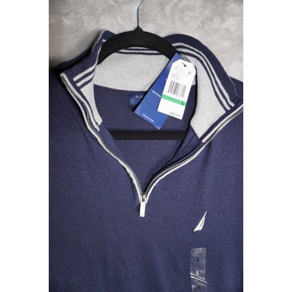 Nautica Classic Navy Quarter-Zip Pullover Sweatshirt with Signature Logo L - Picture 11 of 14